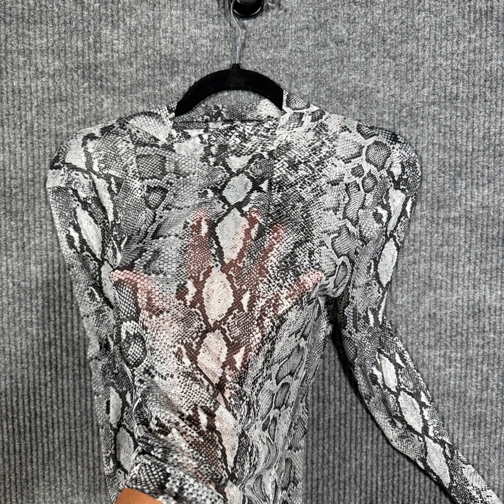 NWOT Basil & Lola Womens Gray Snakeskin Mesh Sheer Long Sleeve Top Crew Neck XS - Picture 5 of 6